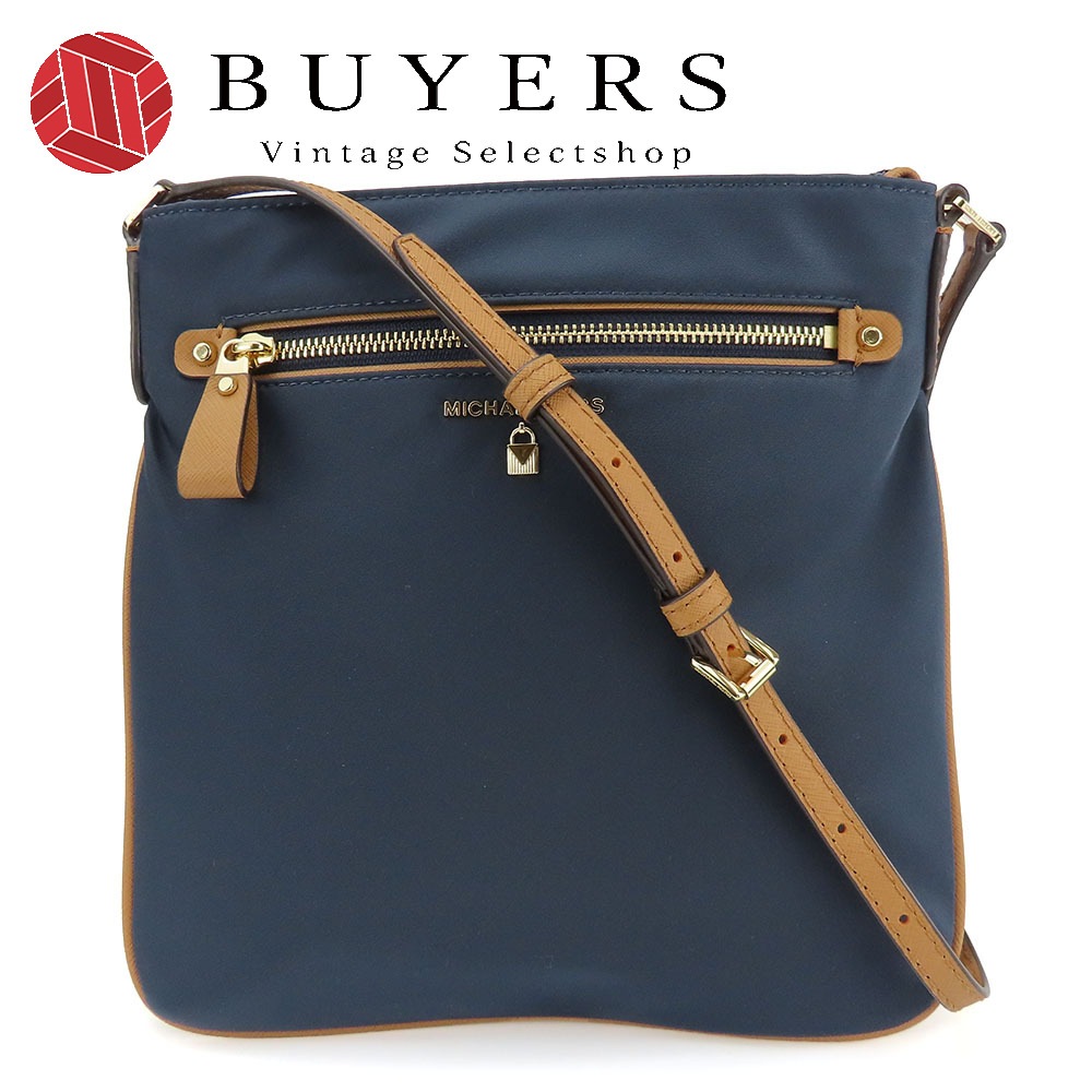 中古 ショルダーバッグ 32F7GO2C3C ナイロン レザー ネイビー系 ブラウン ゴールド金具 斜め掛け カジュアル レディース 女性