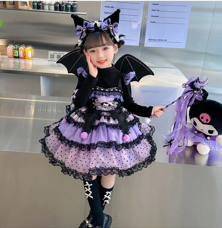 子供 ワンピース 長袖 コスプレ衣装 綿 ハロウィン 変装 キッズ こども 服装 クロミちゃん かわいい風 ガールズ チュールワンピース アニメ 漫画 萌 グッズ 可愛い コスチューム 誕生日