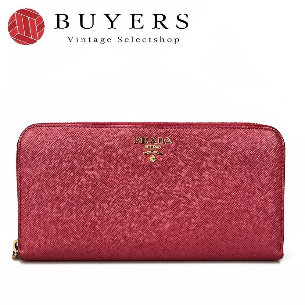 中古 プラダ PRADA 1ML506 ラウンドファスナー長財布 サフィアーノ SAFFIANO METAL PEONIA ピンク系 PINK 箱付 レザー Zip Around Wallet lea