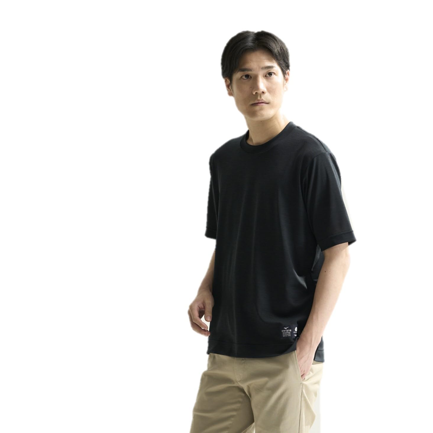 オールインワン Tシャツ メリノウール クルーネック U首 半袖シャツ 男女兼用 速乾 耐久消臭 調温調湿 ブラック S