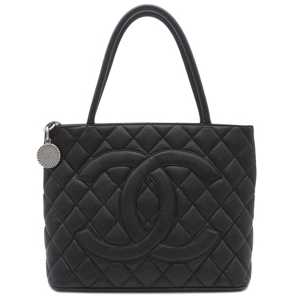 シャネル CHANEL トートバッグ 復刻トート キャビアスキン ブラック シルバー金具 黒 ココマーク ヴィンテージ 7******【中古】