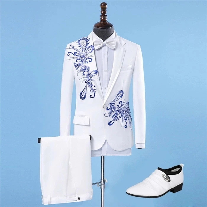 メンズ 大人用 公爵 貴族服 ジャケット 司会者 演奏会 発表会 ホワイト 白 カラオケ 大会 男性用 舞台 ステージ 衣装 演劇 豪華に見える 白 公爵様 3点セット 舞台 貴族服 中世 貴族 文