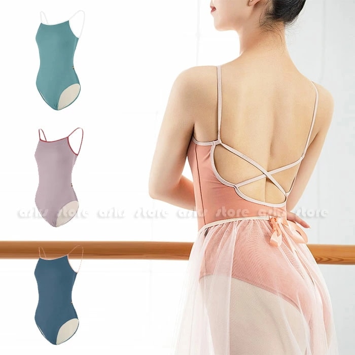 レディースダンス衣装 バレエレオタード 全4色 バレエ レオタード バレリーナ 体操服 キャミソール 背中 ダンスウェア バレエ用品 練習着 大人用 キャミレオタード スカートなし ダンス衣装 新体操