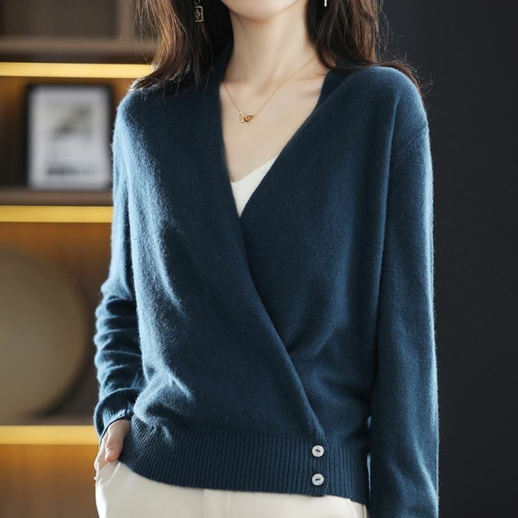 【即納】ウールセーター 100% カーディガン Vネックセーター ウールセーター レディース ニットセーター 無地 シンプル 長袖 春秋冬 ウール100％ M L XL 6色