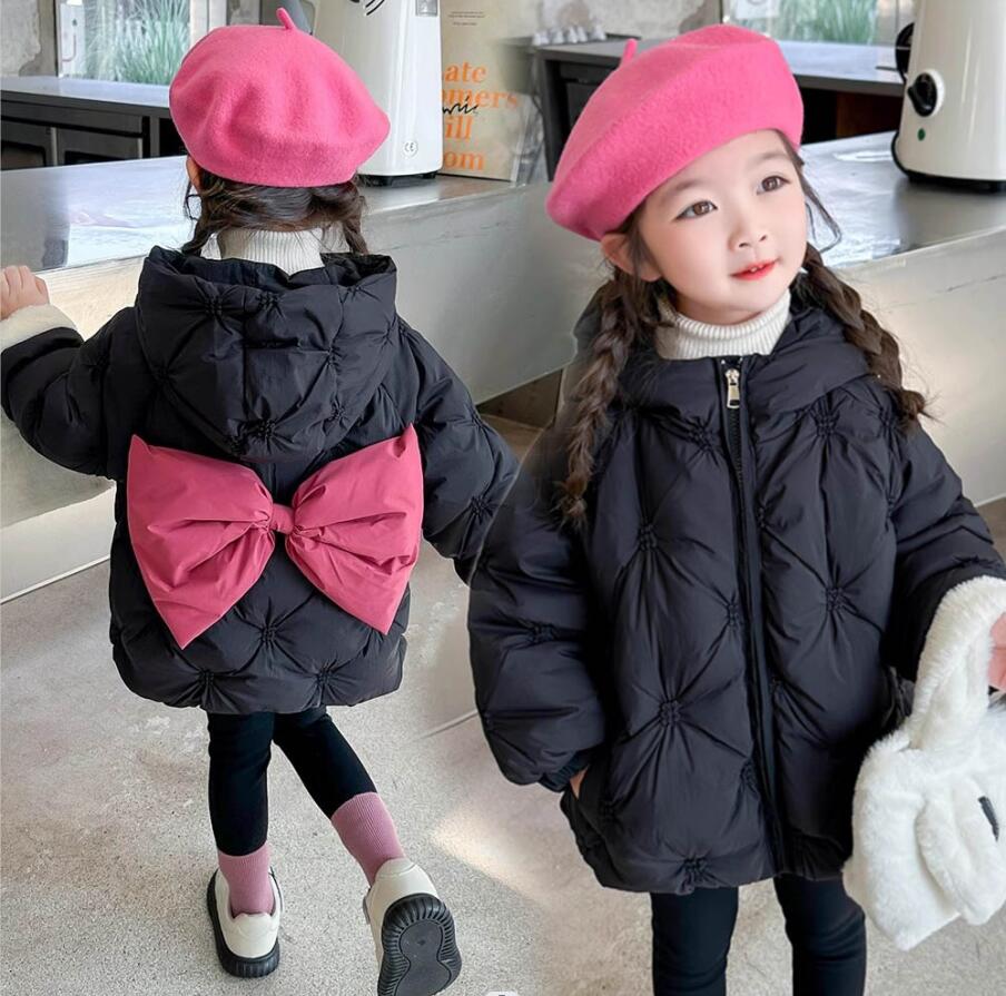 キッズ ベビー ダウン ジャケット ダウンコート 女の子 子供服 女児 可愛い キッズコート 中綿 アウター 秋冬 冬服 厚手 あったか フード付き キルティング 防寒 防風 バックリボン