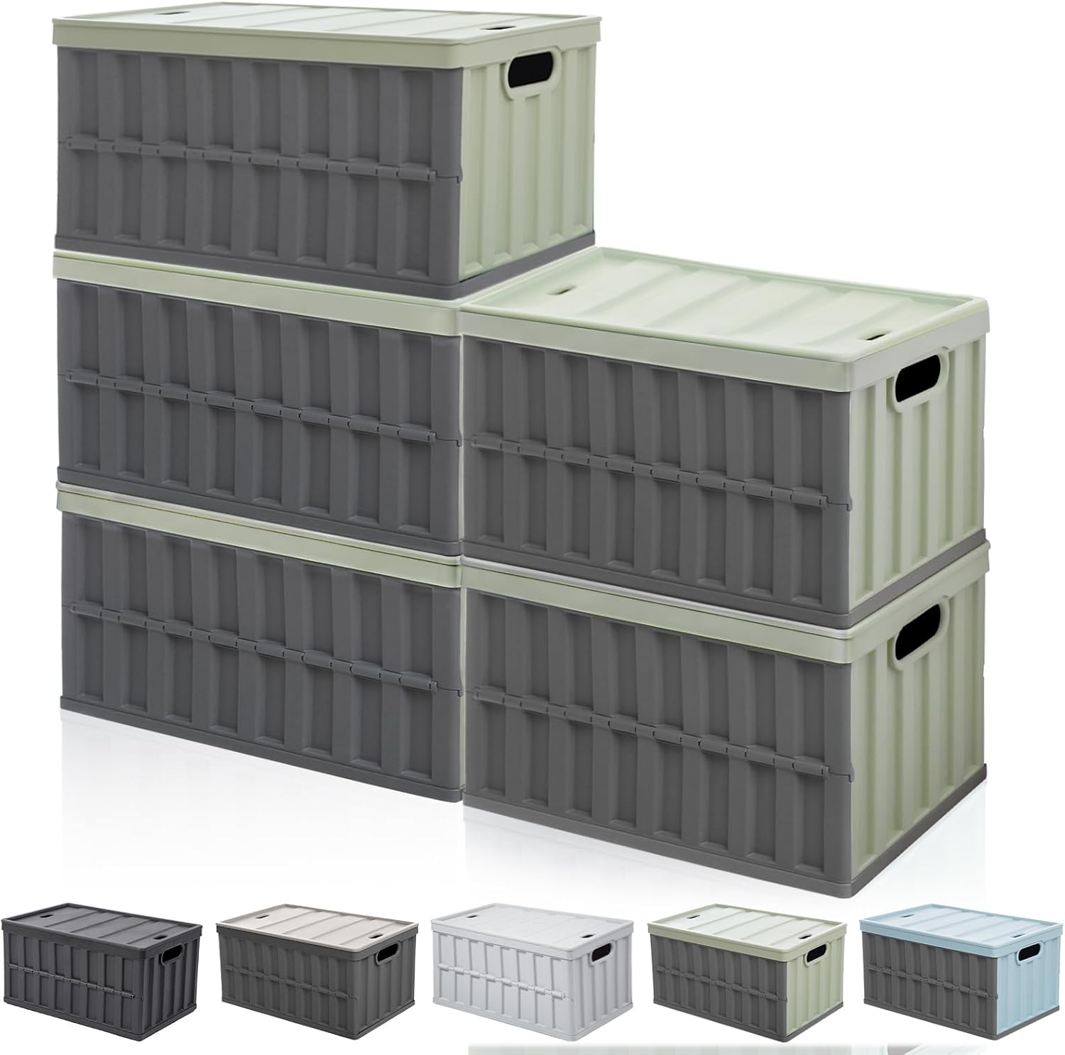 【収納·新設計】収納ボックス 折り畳み コンテナ ボックス 大型 64L*5個 蓋付き 多機能 コンテナ 収納 ケース 積み重ね 組立簡単 取っ手付き 厚み 強い耐荷重 折り畳みコンテナ