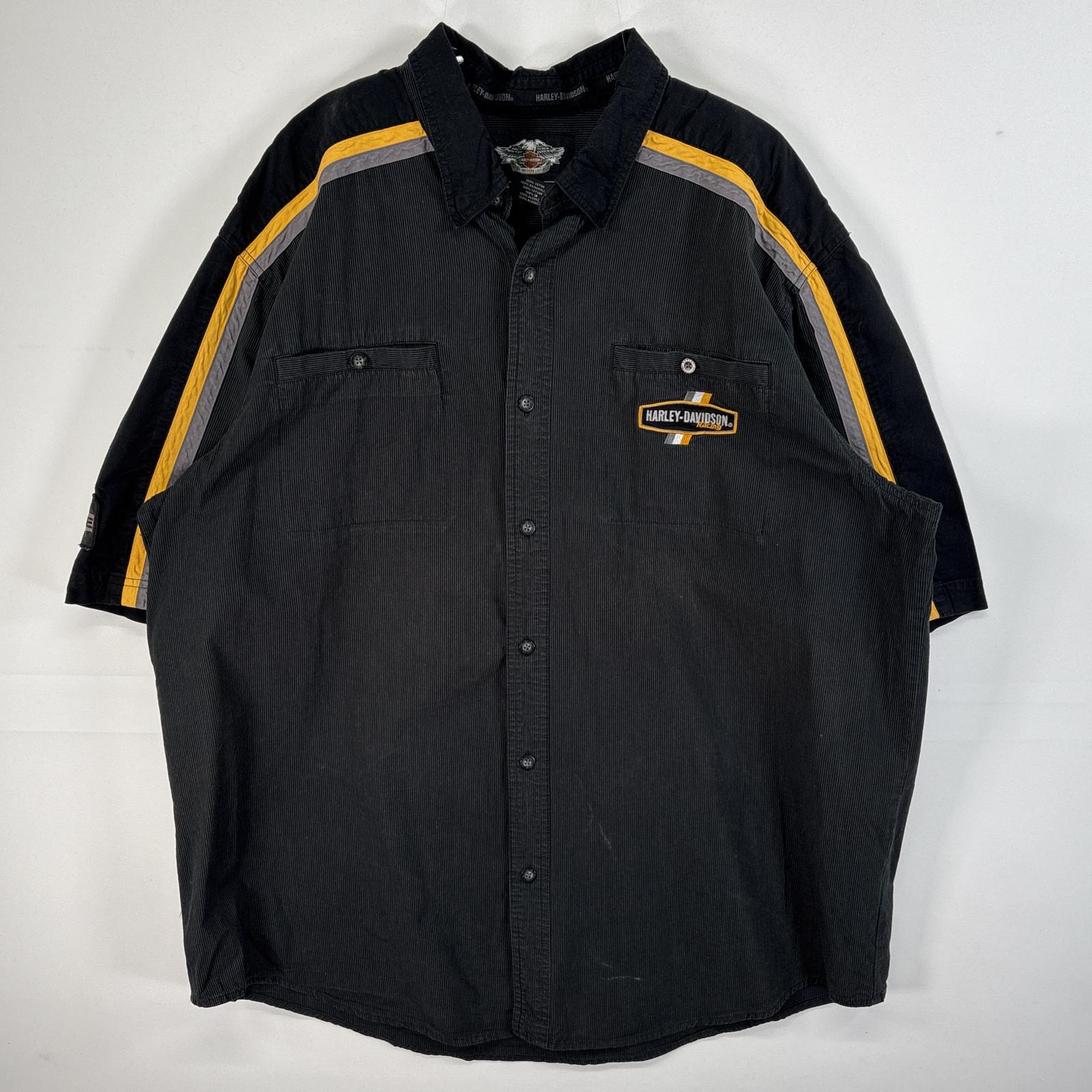 古着 半袖シャツ レーシング 両面 ロゴ ワッペン 大きいサイズ 2XL TALL ブラック系 マルチカラー メンズ