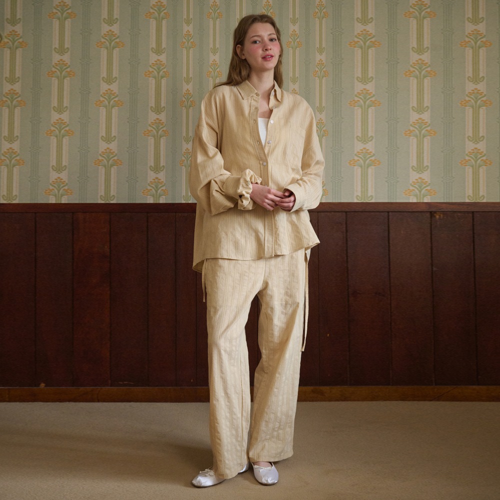 Rope-wide cotton pants [Beige]