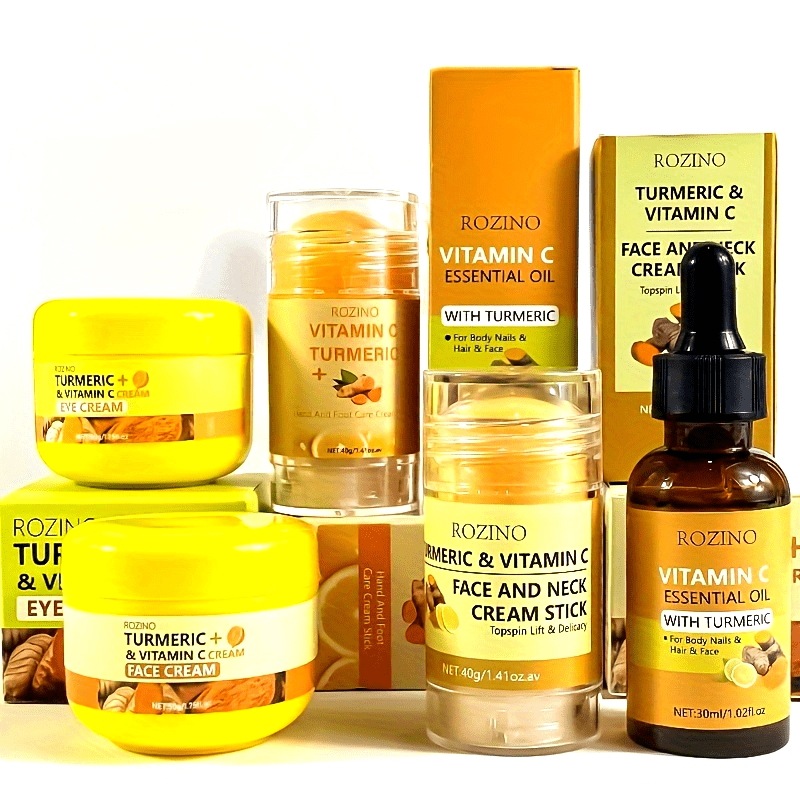 5点セットターメリックライトベージュケアアイクリームフェイスクリームハンドスティックターメリックエッセンシャルオイルで頭からつま先までケアさっぱりとしてべたつかず柔らかいライトベージュの栄