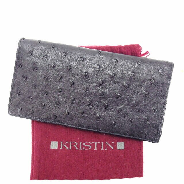 長財布 ファスナー 二つ折り クィルマーク ブラック 中古