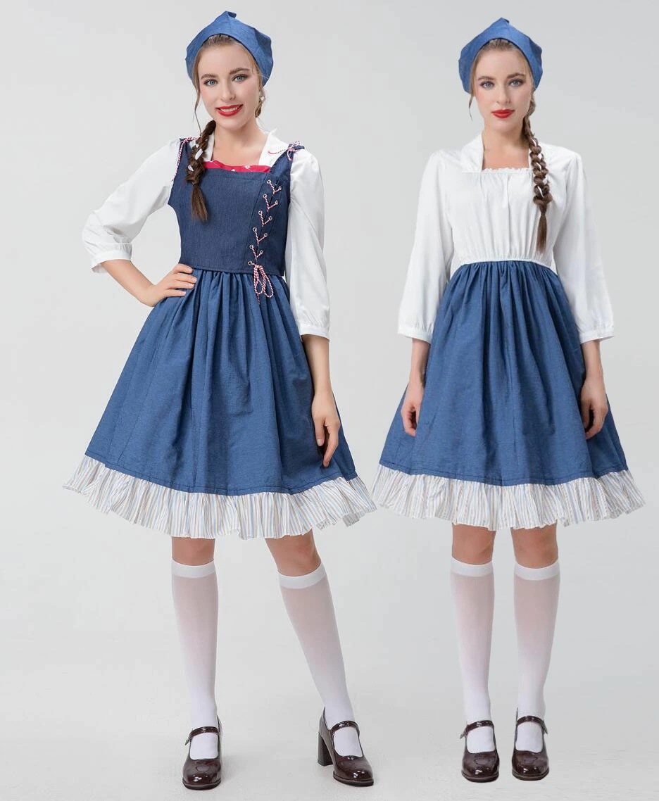 メイド服 可愛い 大人コスチューム メイドコスプレ 膝丈ワンピース メイド服 ハロウィン衣装 3点セット ロリータ ゴスロリ ウェイトレスコスプレ ビール祭りコスプレ 農場 牧場 イベント パーティー