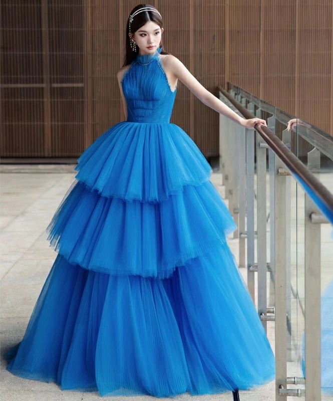 パーティードレス ロングドレス 花嫁かわいい プリンセスライン 青 ウエディングドレス 二次会 ドレス 前撮り フォトウェディング撮影 コンサート 礼服 ピアノ演奏会 ドレス 発表会 カラードレス 結