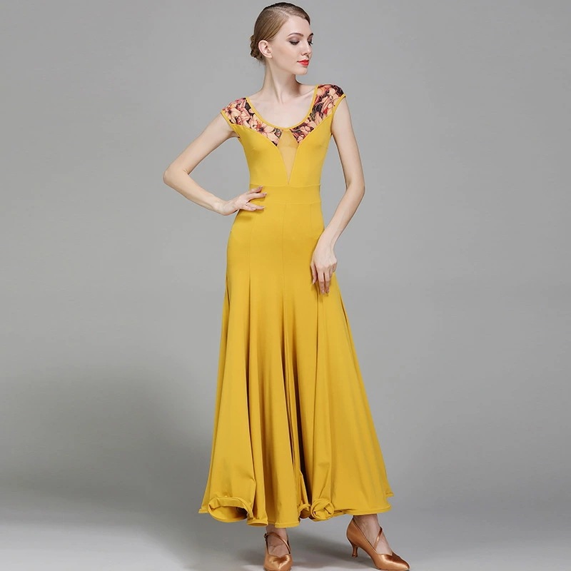 【受注生産S/M/L/XL/2XL】グリーン/イエローノースリーブレース　 衣装 モダンドレス ラテンドレス ラテン衣装 社交ダンスドレス 大きい裾 豪華なドレス　ダンス衣装 ワンピース ダンス衣装