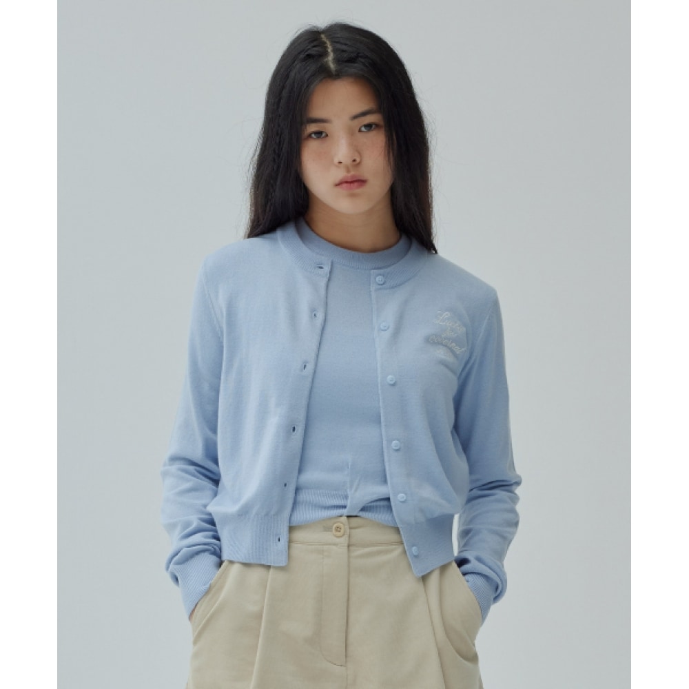 COVERNAT 女性用ベーシックラウンドウールニットカーディガンライトブルー