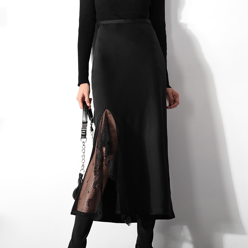 スカート ボトムス タイトスカート ミモレ丈 タイト レース サイドスリット ハイウエスト きれいめ シンプル 大人 おしゃれ 大人女子 クール モード系 セクシー エレガント モダン フォーマル