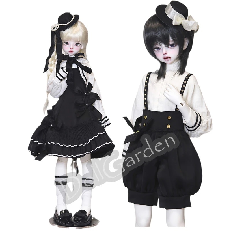 BJD 1/4 ドール服 【ピアノ双子】セット 黒色 ワンピース/サロペットパンツ選択可能 MSD/kumakoサイズ球体関節人形用衣装 ドールウェア