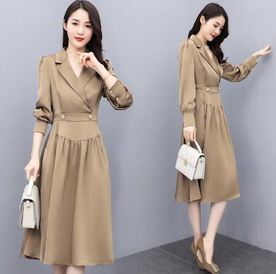 春秋 長袖 きれいめ マキシワンピース Vネック ロングワンピース パーティードレス 大きいサイズ