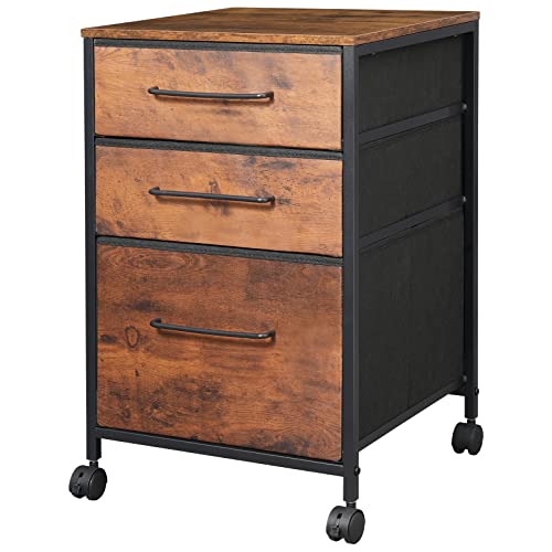 Maihail キャビネット デスクワゴン サイドワゴン 木目調の布製引き出し オフ ィス ワゴン 袖机 3段 A4対応 大容量 キャスター付き デスク下収納 幅398*奥行398*高さ655mm ビ