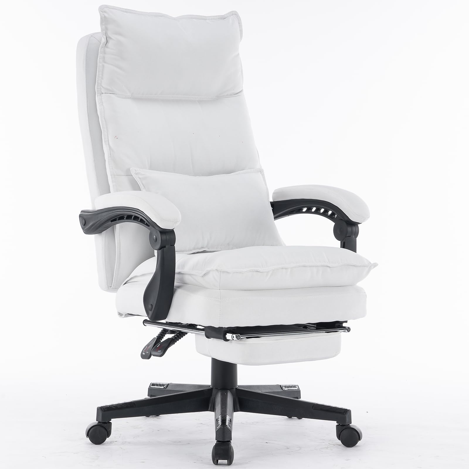 SKYE ゲーミングチェア 布張地 オフィスチェア 肉厚座面 デスクチェア 伸縮可能のオットマン ゲーム用チェア 椅子 テレワーク 通気性 人間工学 高さ調節可能 ひじ掛け付き (ホワイト)