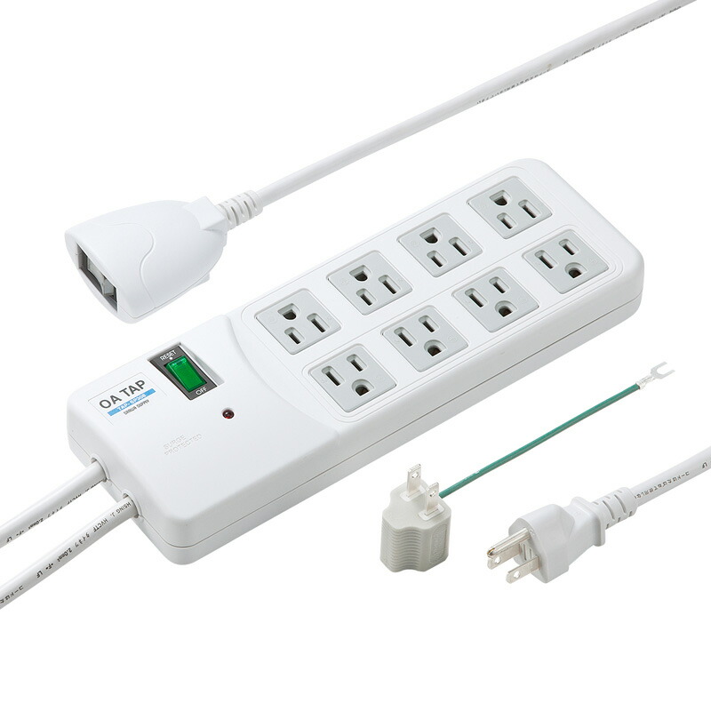 雷ガードタップ 3P 8個口 2.5m ホワイト TAP-SP308