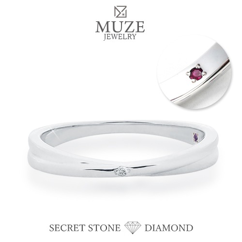 MUZE JEWELRY 指輪 リング 直径1mm(0.005ct相当) 刻印 名入れ ダイヤモンド シークレットストーン シルバー925 プラチナ仕上げ オーダーメイド 婚約指輪 made in