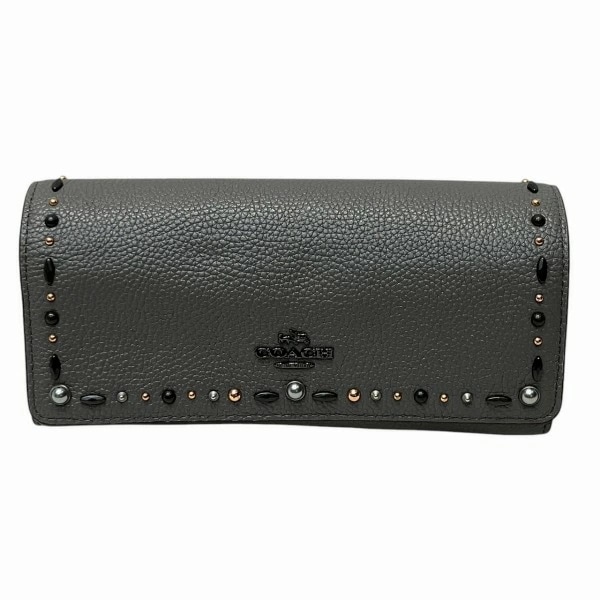 コーチ COACH 23589 スタッズ 長財布 2つ折り財布 レディース【中古】