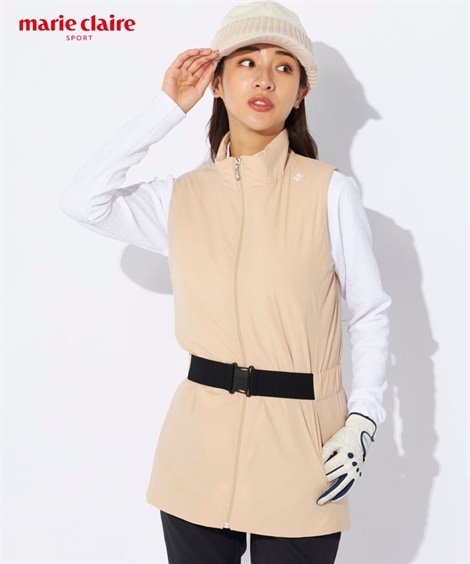 レディーススポーツウェア marie claire sport 薄中綿チュニックベスト 静電気防止裏地付 はっ水・保温・ストレッチ