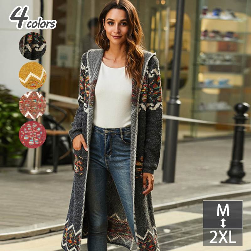 ニットカーディガン ニット ロング丈 カーディガン ロングカーデ コート レディース アウター ロングニットセーター とろみ 膝下丈 リブ 柔らか カジュアル 暖か 通勤 普段着 黒 20代 30代