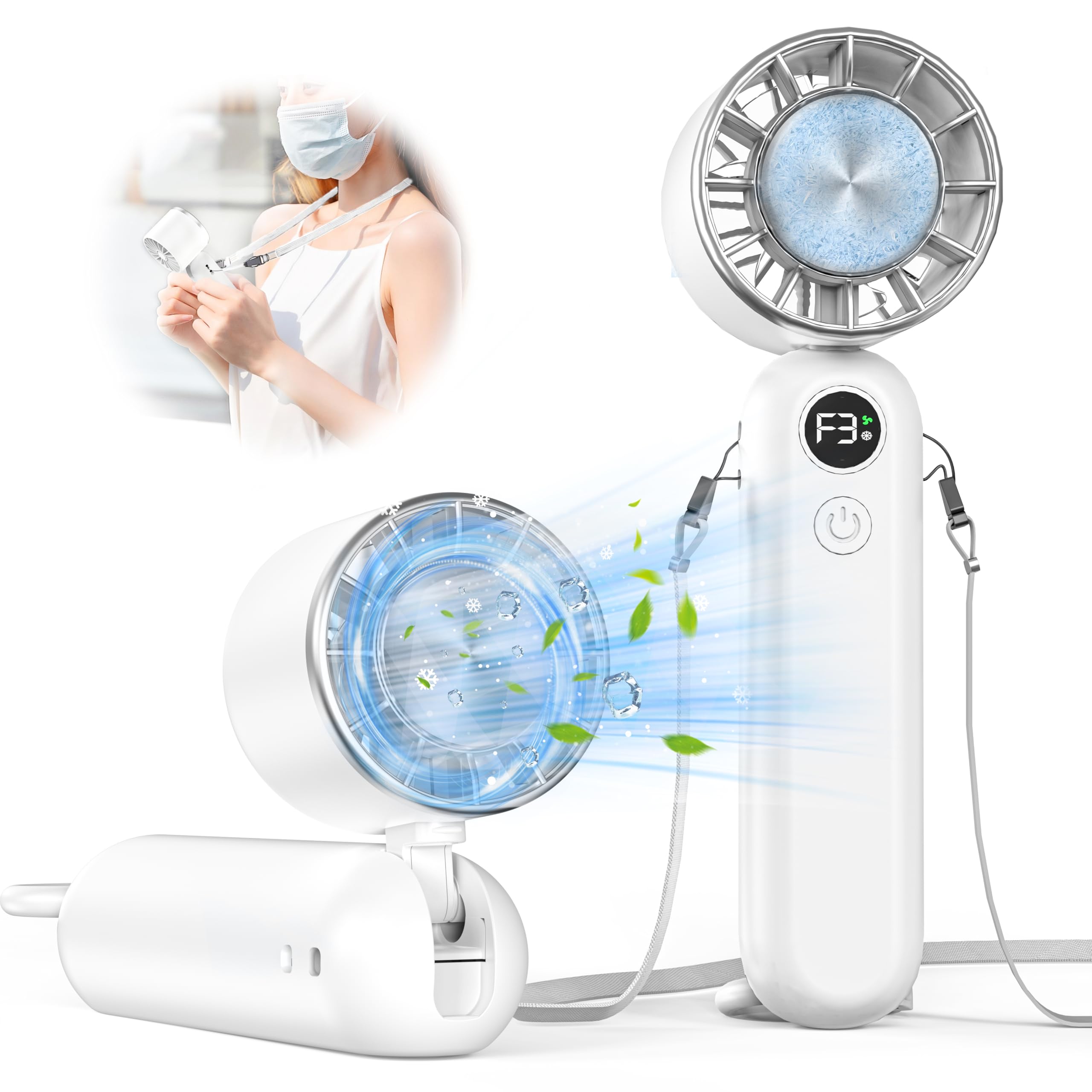 ハンディファン 冷却プレート付き 携帯扇風機 冷感 手持ち扇風機 ミニファン 長時間稼働 3段階風力調節 USB充電式 熱中症対策 小型 軽量 卓上 首掛け ストラップ付属 金属カラビナ付き ホワイト 4,970円