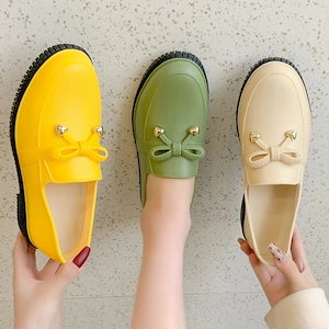 【20点セット】25 雨靴 準備したいレイングッズ レディース 晴雨兼用 フラットシューズ ローファー レインシューズ 滑り止め 韓国ファッション