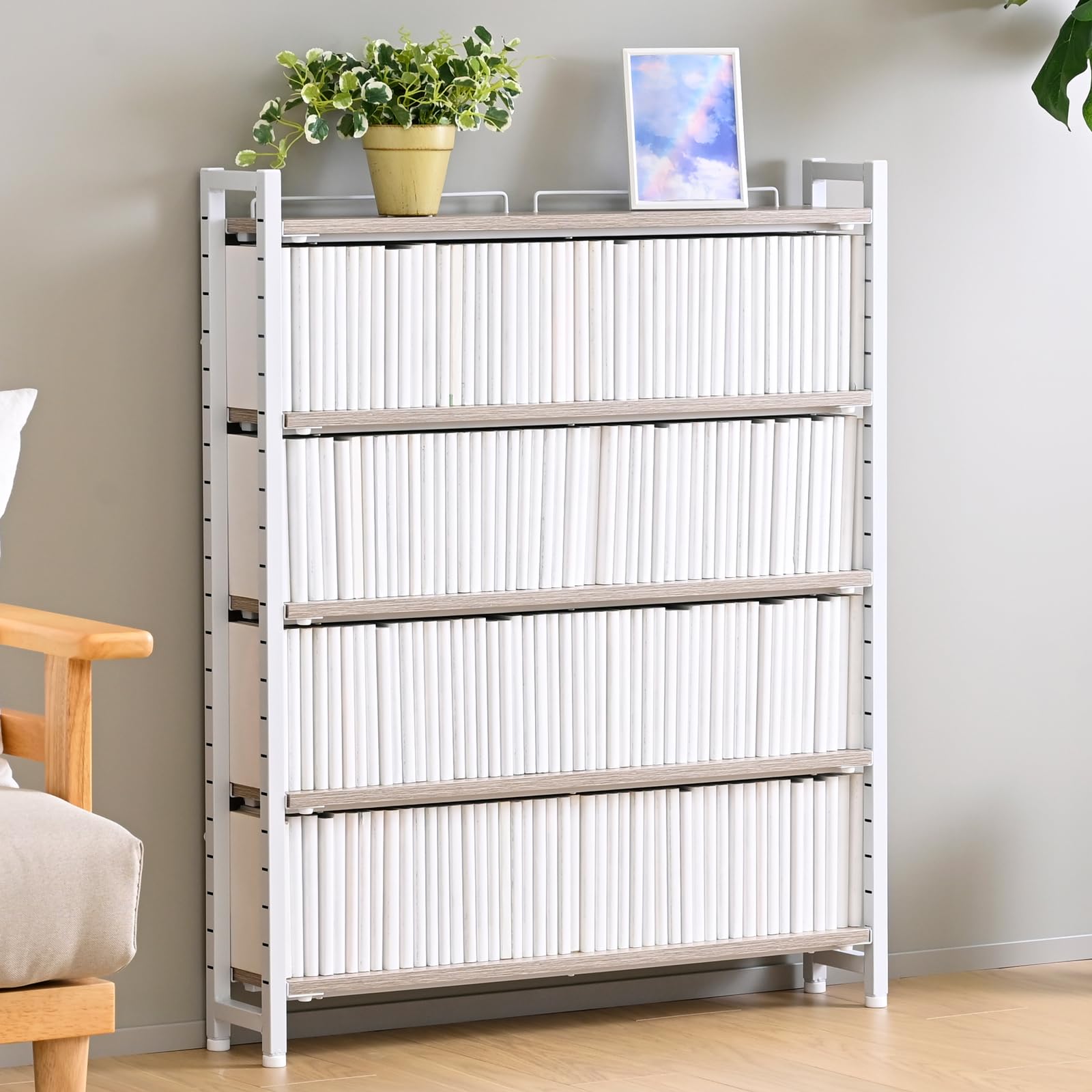 山善(YAMAZEN) ラック スリム 棚板高さ調節がカンタン 全体耐荷重100kg 本棚 漫画 本 収納 シェルフ 棚 壁面収納 幅80.5×奥行17×高さ96.5cm 組立品 アンティークアイボリ