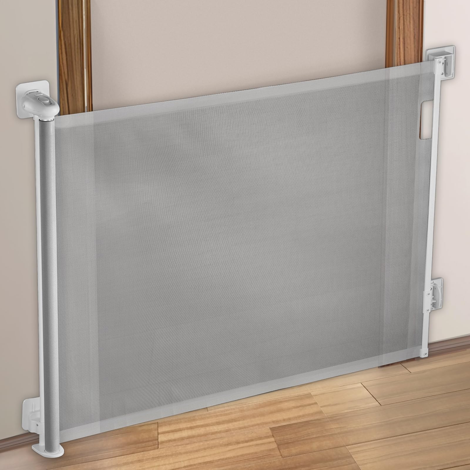 Seegar ベビーゲート ロール 穴あけ不要 階段上 ペットゲート 猫 赤ちゃん ベビーフェンス 巻き取り式 穴開けない 最大幅160cm 高さ86cm 室内 玄関 台所 日本語の説明書付き (グレ