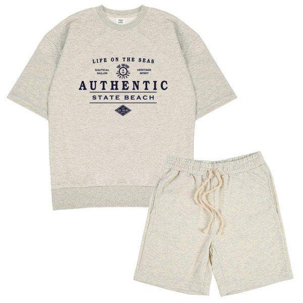 STATE BEACH オーバーフィット半袖Tシャツ スウェットパンツ セットアップ 6カラー_P366950150