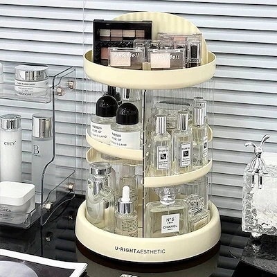 メガ割 デスクトッ回転クリ化粧収納ケースキンケア用香鏡整理おし福袋