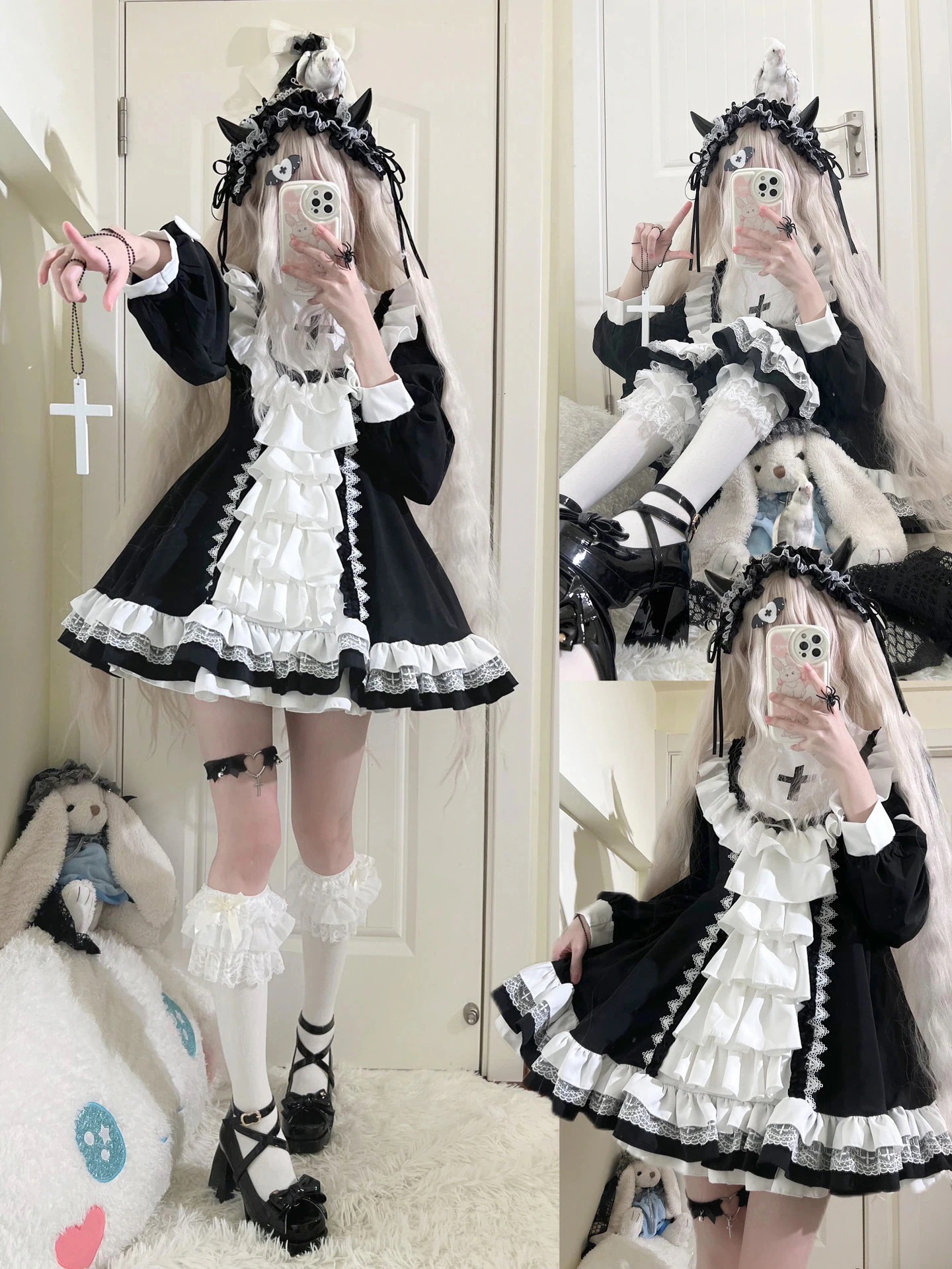 夏キャップ特集ト 黒と白のゴシック修道女スタイルロリータスカートドレスかわいい コスチューム 4,761円