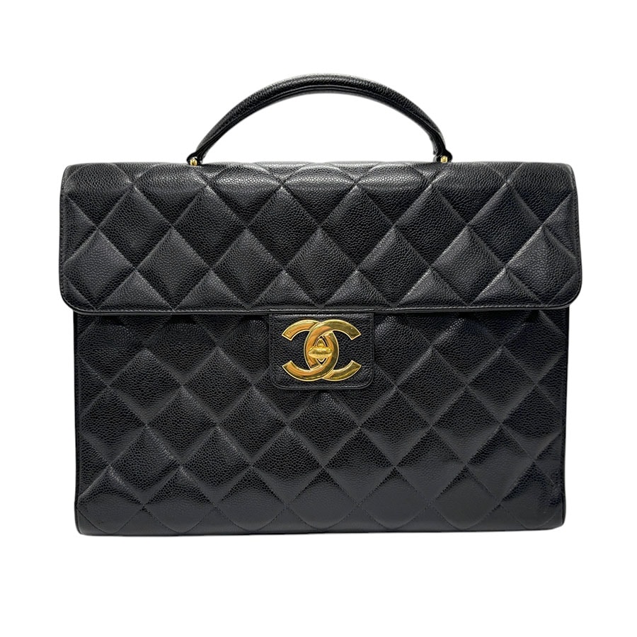 シャネル CHANEL ハンドバッグ ビジネスバッグ キャビアスキンレザー ブラック ゴールド メンズ z3317