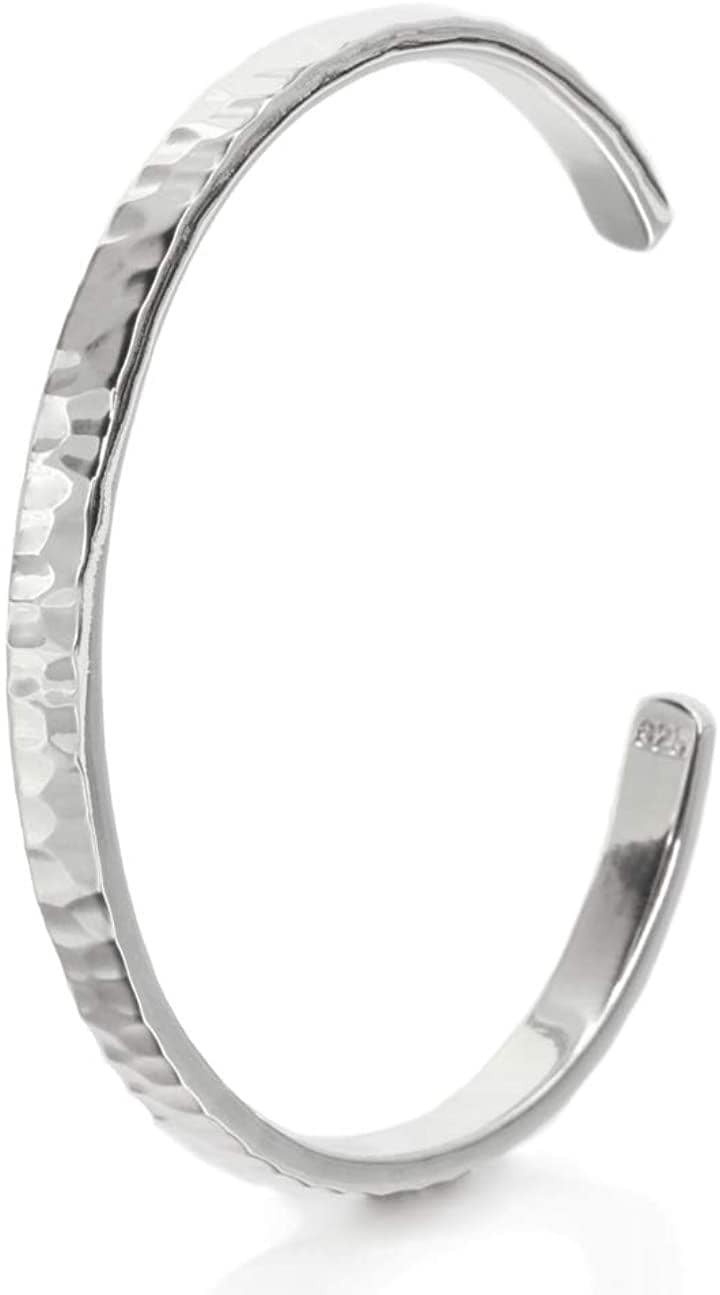 スターリング シルバー 925 ブレスレット 槌目 バングル メンズ 調節可( silver)