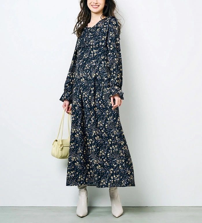 [最安値挑戦]！衿ディテールロングワンピース レディース 秋冬 ワンピース M-LL