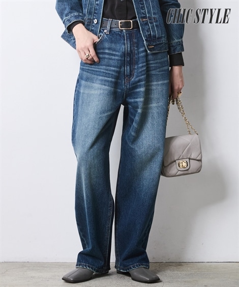 ロングパンツ 綿100％ワイドルーズデニムパンツ 大きいサイズ有 シックスタイル