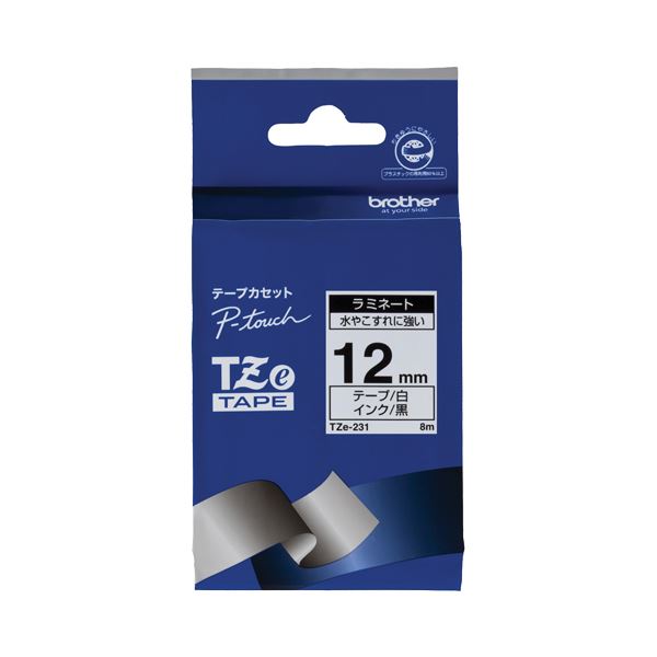 (まとめ) ブラザー BROTHER ピータッチ TZeテープ ラミネートテープ 12mm 白／黒文字 TZE-231 1個 (×10セット)
