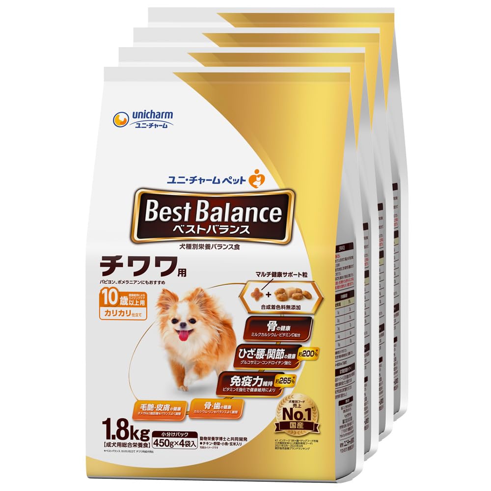 【全国送料無料】 ベストバランス ドッグフード ドライ カリカリ仕立て チワワ用 シニア 10歳以上用 7.2ｋｇ(1.8kg×4) 国産 ユニチャーム[ケース品]