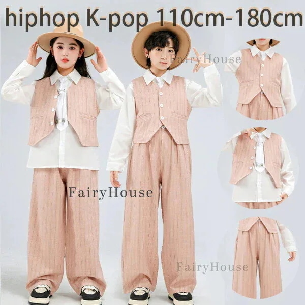 新入荷【 迅速な出荷 】キッズ ダンス衣装 子供スーツ 男女兼用 演出服 hiphop 舞台 団体服 練習着 原宿系 韓国 子供服 ダンス服 女の子 男の子 スーツベスト 白シャツ ズボン ネクタイ