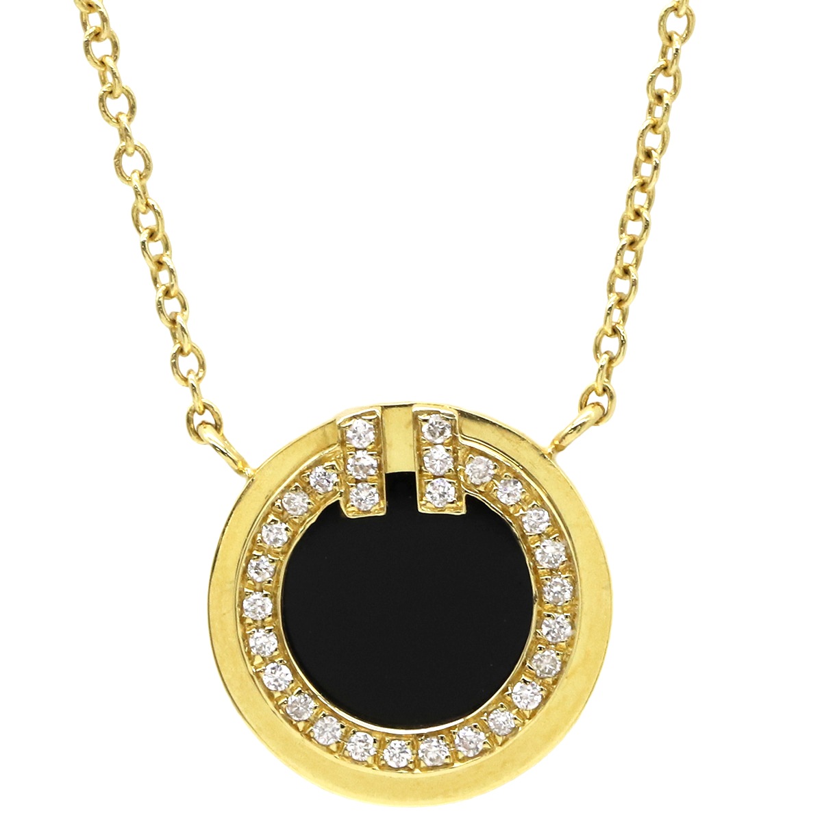 ティファニー Tiffany & Co ネックレス Tトゥー サークル ペンダント ダイヤモンド＆オニキス K18YG オニキス ダイヤモンド イエローゴールド 67467663【中古】 131,840円