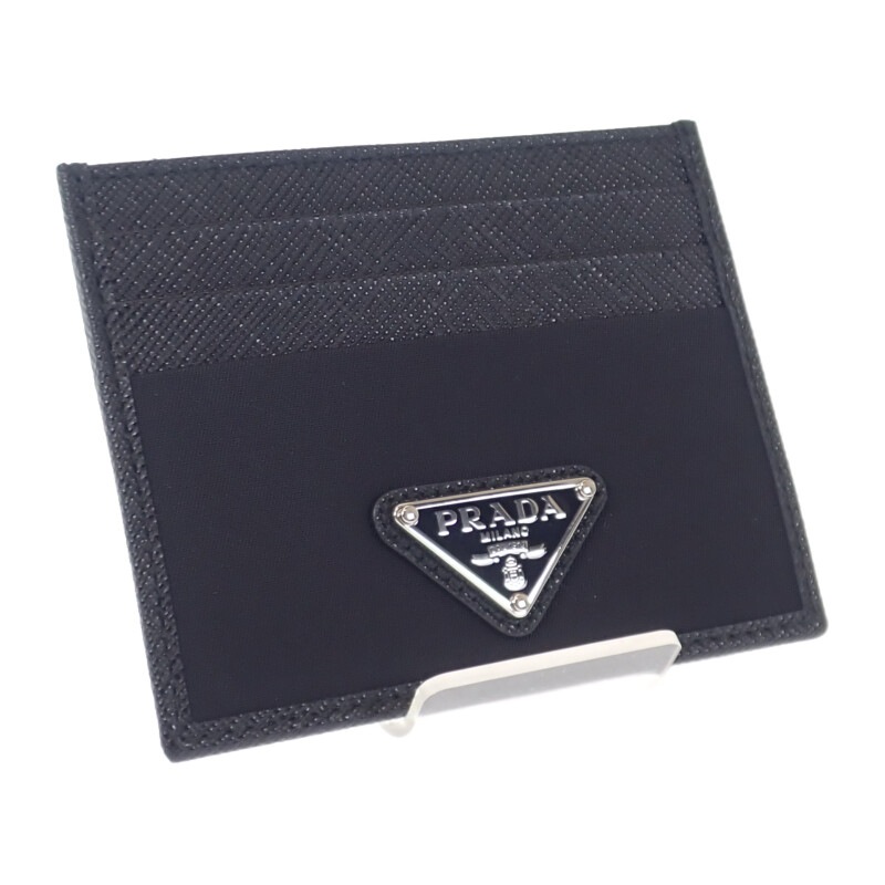 Re-Nylon×サフィアーノレザー 2MC025_2DMH_F0002 カードケース ナイロン ブラック シルバー金具 レディース【Sランク】