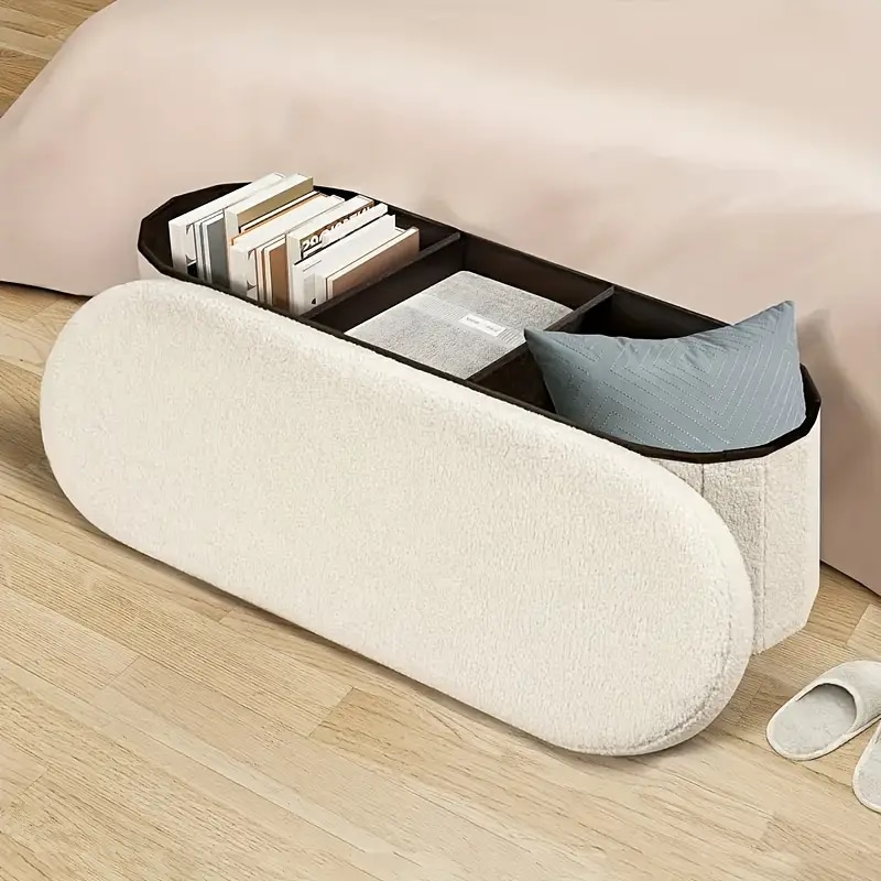 Liyimnig オーバル折りたたみ式フットスツール109.98cm 折りたたみ式ベッドエンドスツールリビングルームやベッドルームになリビングルームアクセサリーエレガントな家具折りたたみ