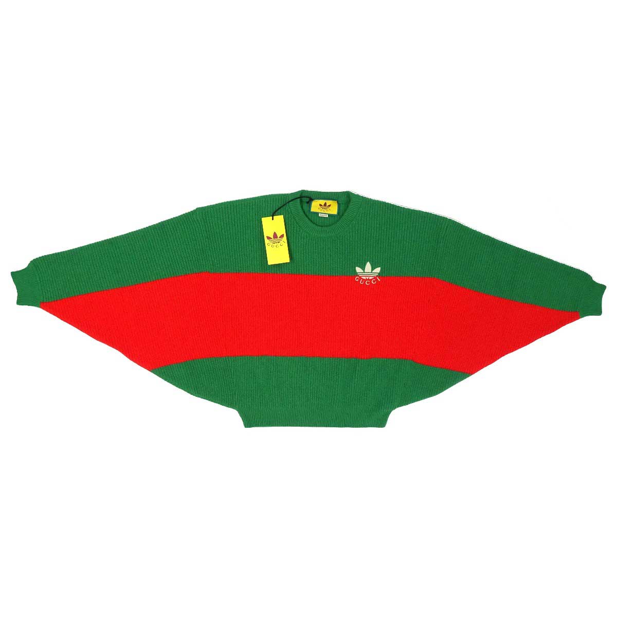 【中古・未使用品】GUCCI ×adidas グッチ アディダス 696291 XKCH7 ロゴ刺繍 ウール ニット セーター S グリーン レッド メンズ メンズ