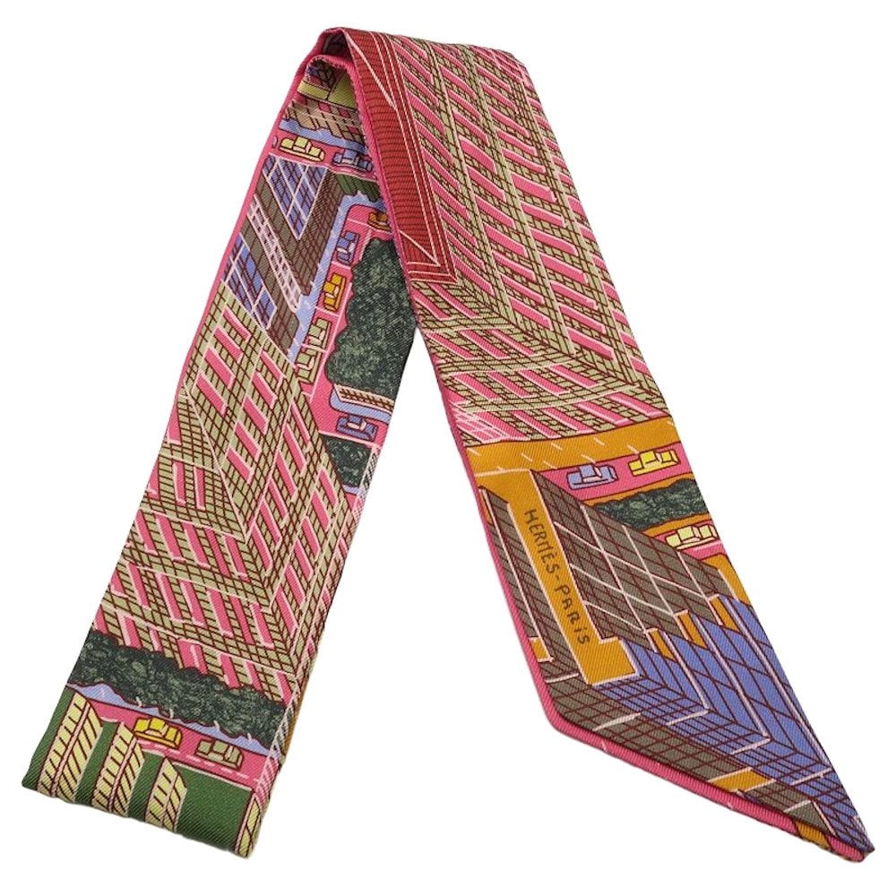 スカーフ ツイリー パンタンシティー2023年秋冬 シルク マルチカラー ピンク/180495【中古】