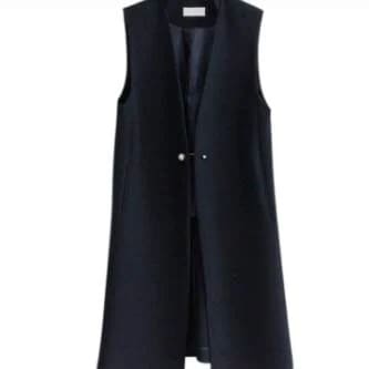 トップス ベスト ジレ ロング丈 袖なし 襟付き 前開き ボタン ポケット かわいい 大人可愛い
