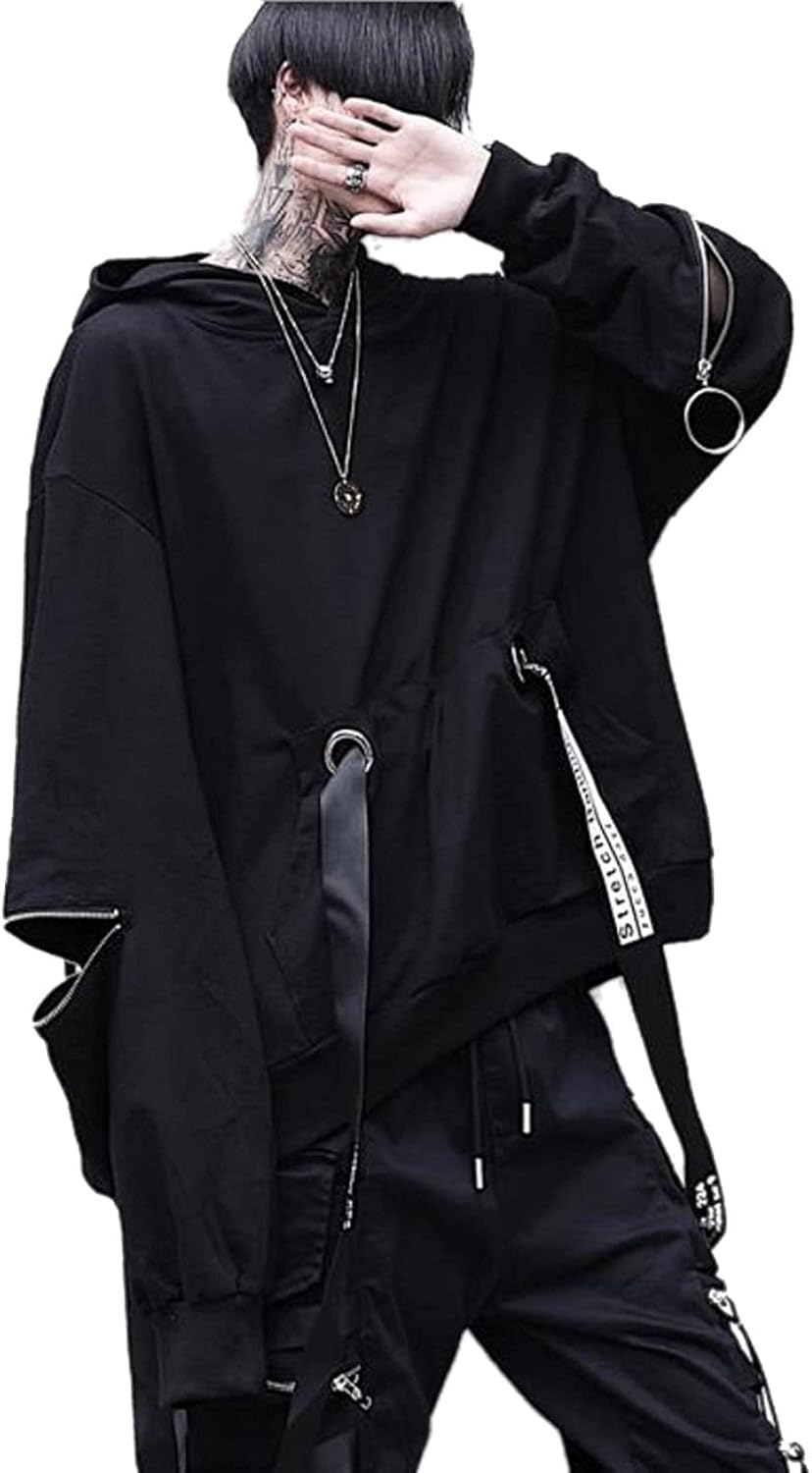 トレーナー メンズ カジュアル テープ ファスナー仕様 ボロボロ 切り替え おしゃれ 黒 カッコイイ 秋服 トレーナー パーカー トップス カットソー サロン系 原宿系 カジュアル