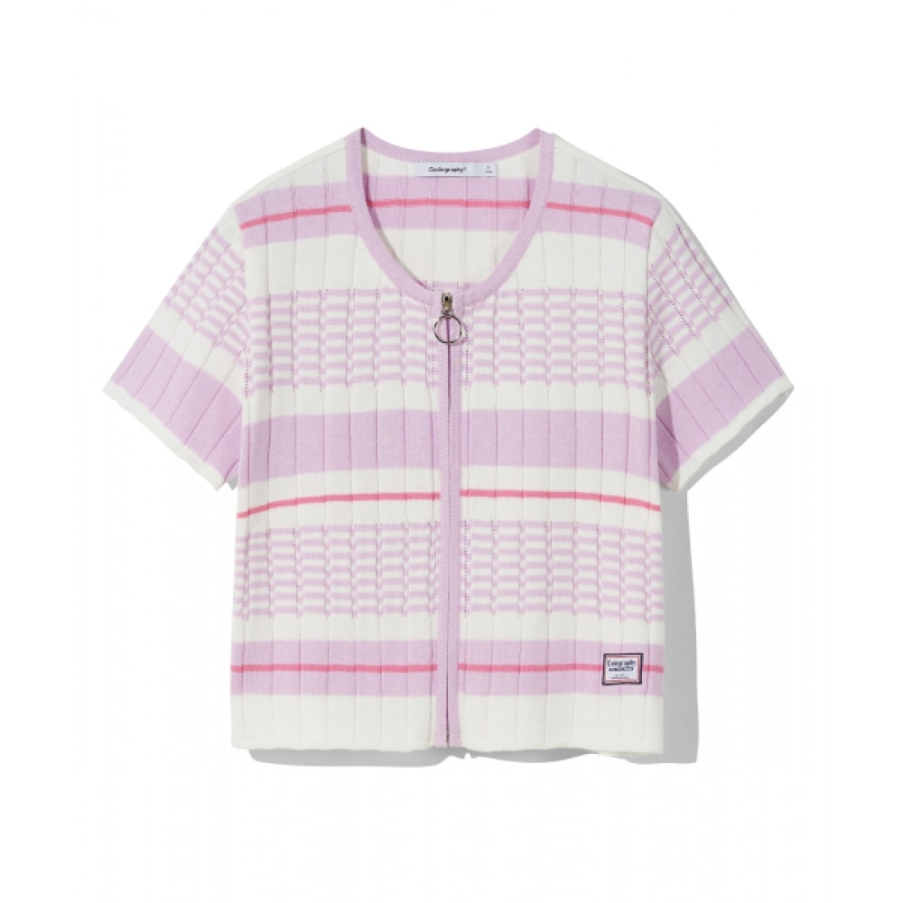 CODEGRAPHY ポイントラベルストライプクロップカーディガン_ラベンダー 5,451円